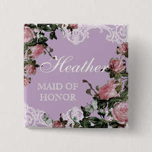 Proben-Brautparty-Etiketten, Trellis Rose Vintage Button