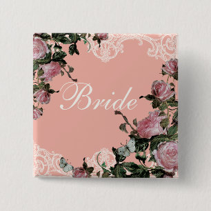 Proben-Brautparty-Etiketten, Trellis Rose Vintage Button