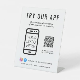 Probieren Sie unser App QR-Logo aus Sockelschild