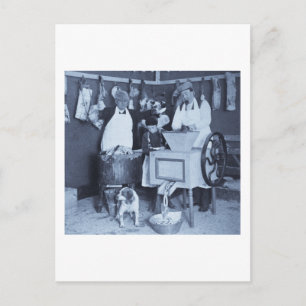 Probieren Sie unsere Wurst! Man bekommt, was man v Postkarte