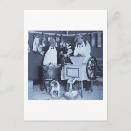 Probieren Sie unsere Wurst! Man bekommt, was man v Postkarte