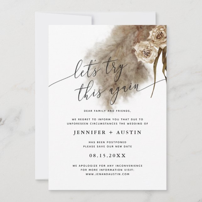 Probieren wir das noch einmal Pampas-Gras-Hochzeit Save The Date (Vorderseite)