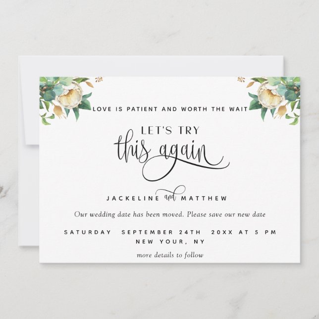 Probieren wir es noch einmal aus: Grün und Weiße B Save The Date (Vorderseite)