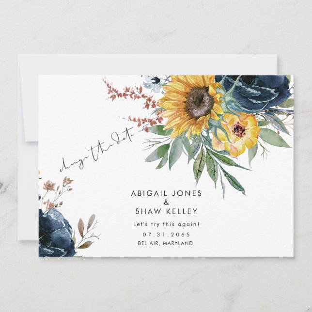 Probieren wir mal wieder das Datum des Sonnenblume Save The Date (Vorderseite)