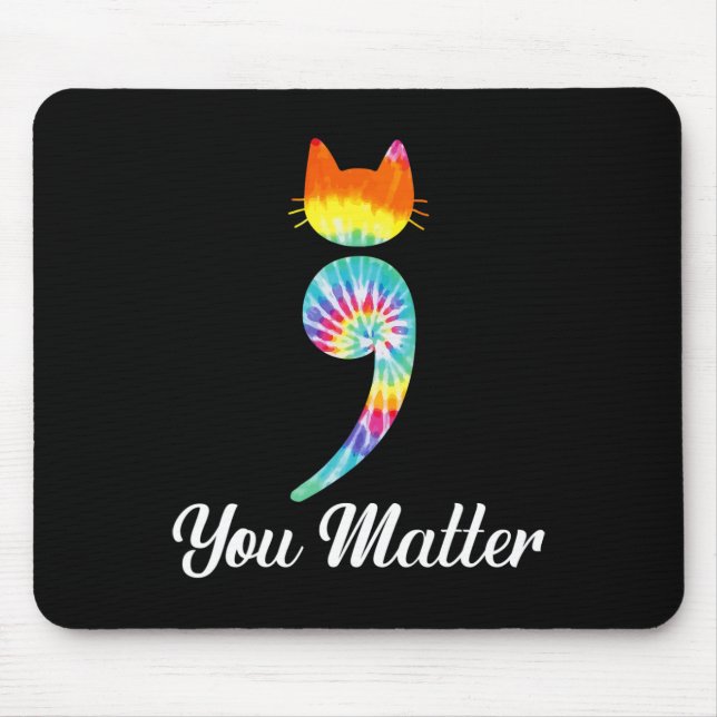 Problem Semicolon Gefärbte Krawatte Katze Suizidpr Mousepad (Vorne)