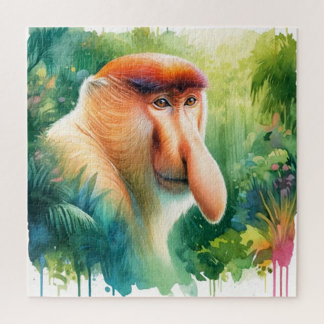 Proboscis Monkey in Watercolors REF39 - Watercolor Puzzle (Vertikal)