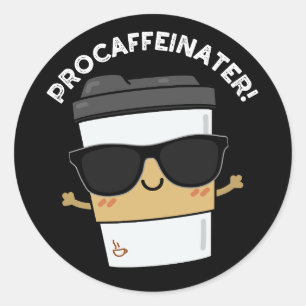 Procaffeinator Funny Coffeine Coffee Puppe Dark BG Runder Aufkleber