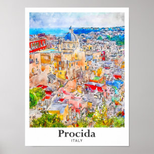 Procida Italien Reisen Wasserfarbe Sketch Hand gez Poster