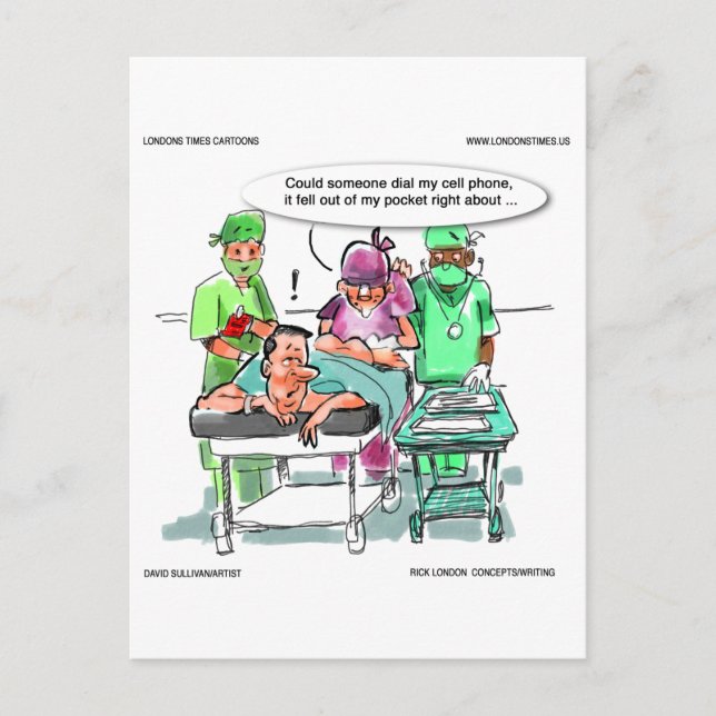 Proctologin verlässt das Handy und lässt sich zwit Postkarte (Vorderseite)