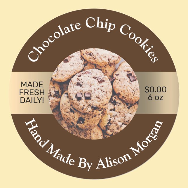 Produktbezeichnung, Foto, Name, Info, Braun und Go Runder Aufkleber (Von Creator hochgeladen)