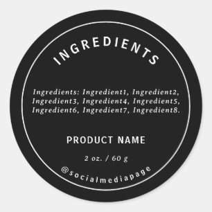 Produktetikett "Modern White on Black Ingredients" Runder Aufkleber