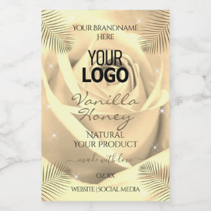 Produktetiketten Creme Beige Rose Palmwedel Logo Lebensmitteletikett