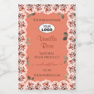 Produktetiketten rosa Rosen Lachsfarbenes Hintergr Lebensmitteletikett