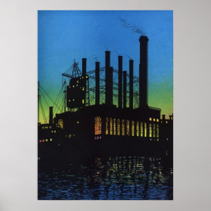 Produktionsstätte bei Sunset, Vintages Geschäft Poster