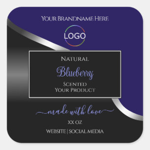 Produktkennzeichnung für dunkelblaue und schwarze quadratischer aufkleber