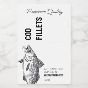 Produktkennzeichnung für Kabeljau-Fischfilets Lebensmitteletikett