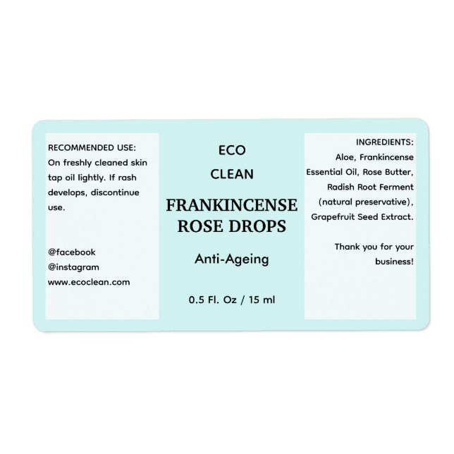 Produktkennzeichnung für Minimalistisches Aqua-Öl (Vorne)