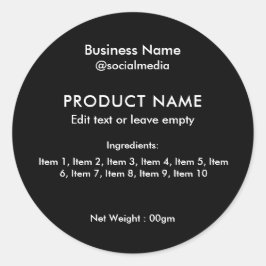 Produktkennzeichnung für moderne Schwarze Inhaltss Runder Aufkleber