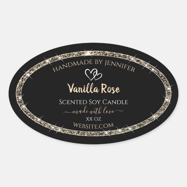 Produktkennzeichnungen für Glitzer an der Schwarze Ovaler Aufkleber (Vorderseite)