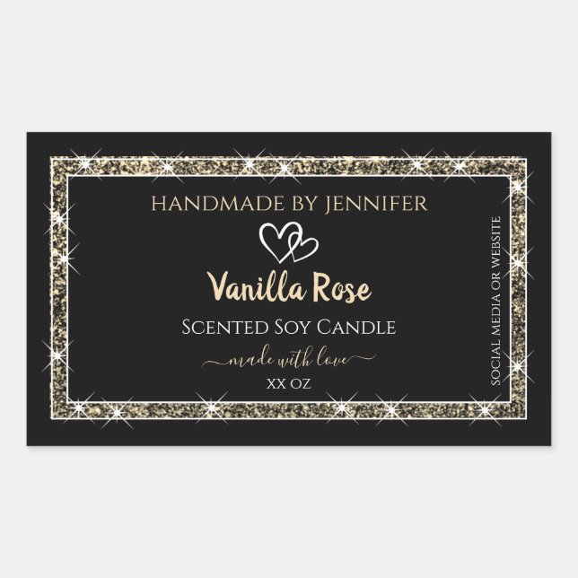 Produktkennzeichnungen für Glitzer an der Schwarze Rechteckiger Aufkleber (Vorderseite)