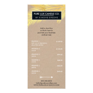 PRODUKTPREISLISTE tropischer Palmen Blätter Gold Werbekarte