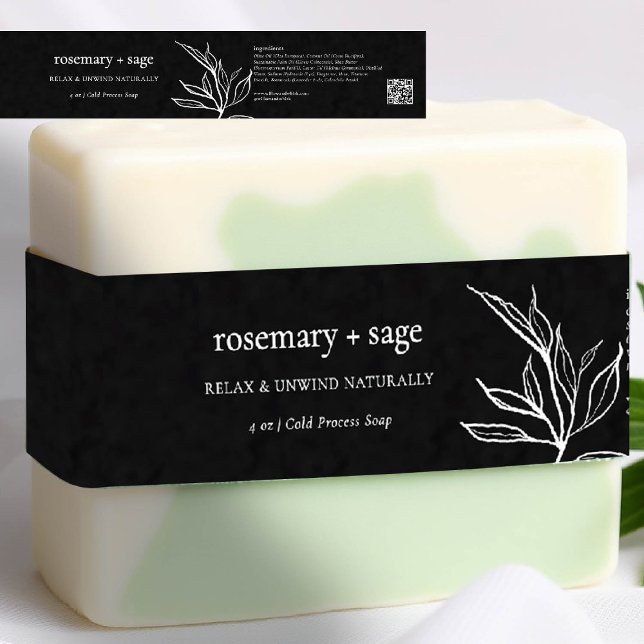 Produktverpackung Schwarz-weißer Grünseife Einladungsbanderole (product label personalized black white botanical greenery maker artisan crafter gifting soap jar)