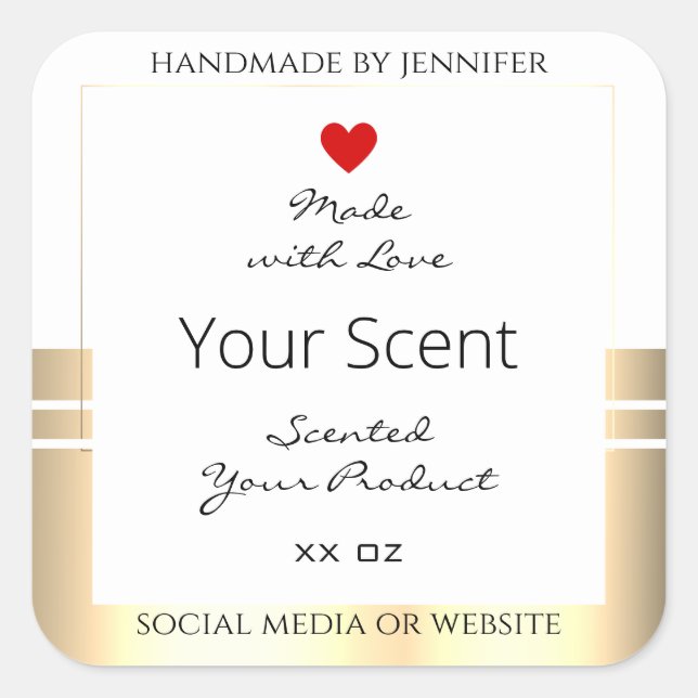 Produktverpackungsmarken weiß und Gold Quadratischer Aufkleber (Vorderseite)