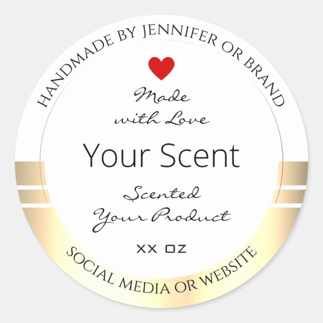 Produktverpackungsmarken weiß und Gold Runder Aufkleber (Vorderseite)