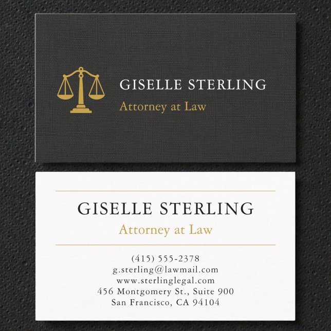 Professional Attorney Law Firm Linen Black Gold Visitenkarte (Von Creator hochgeladen)