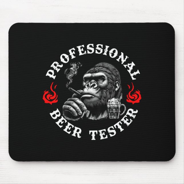 Professional Beer Tester Funny Drinking Monkey Quo Mousepad (Vorne)