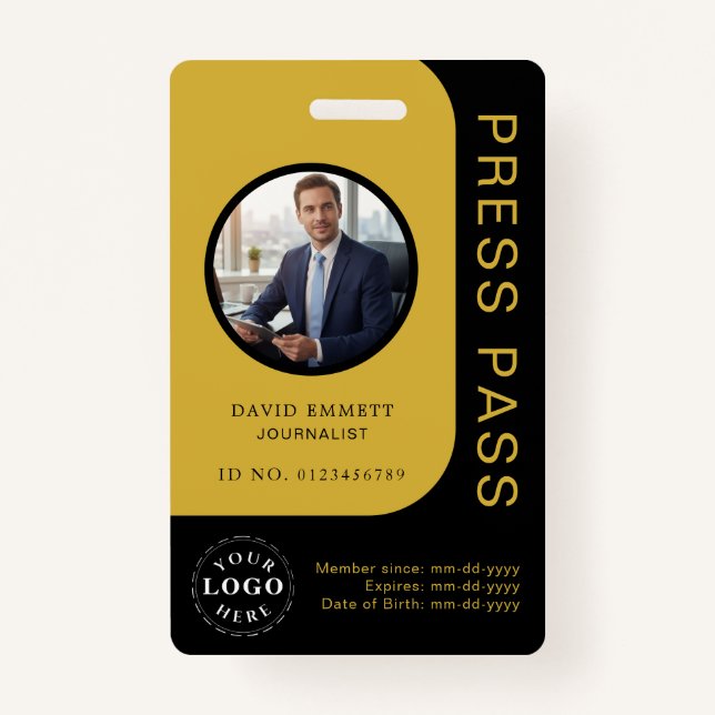 Professional Black Gold Media Press Pass ID Badge Ausweis (Vorderseite)
