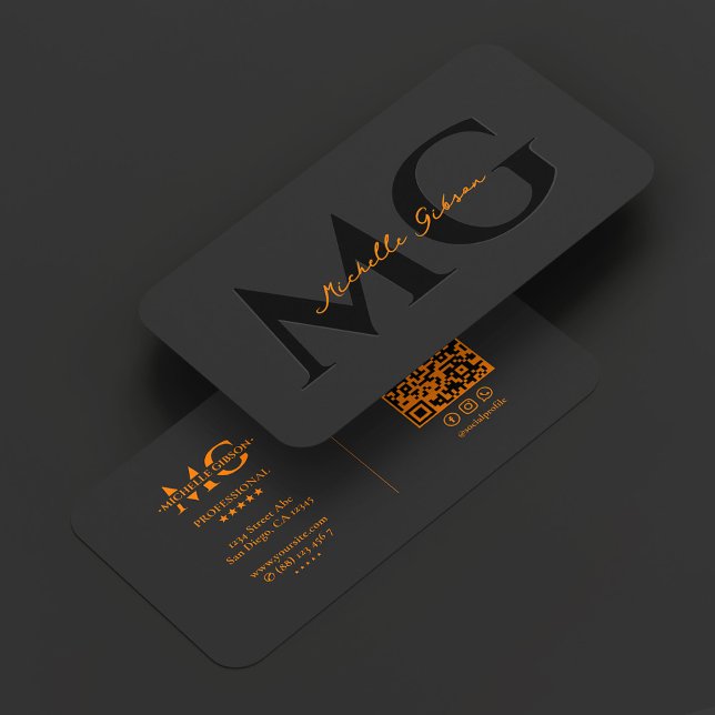 Professional Black Orange Minimal Initials Visitenkarte (Professional Black Orange Minimal Initials Business Card
)