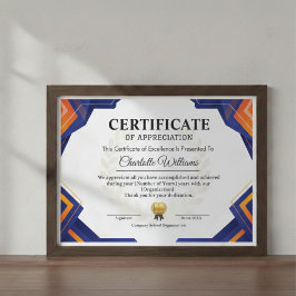 Professional Blue Gold Appreciation Certificate Begleitkarte