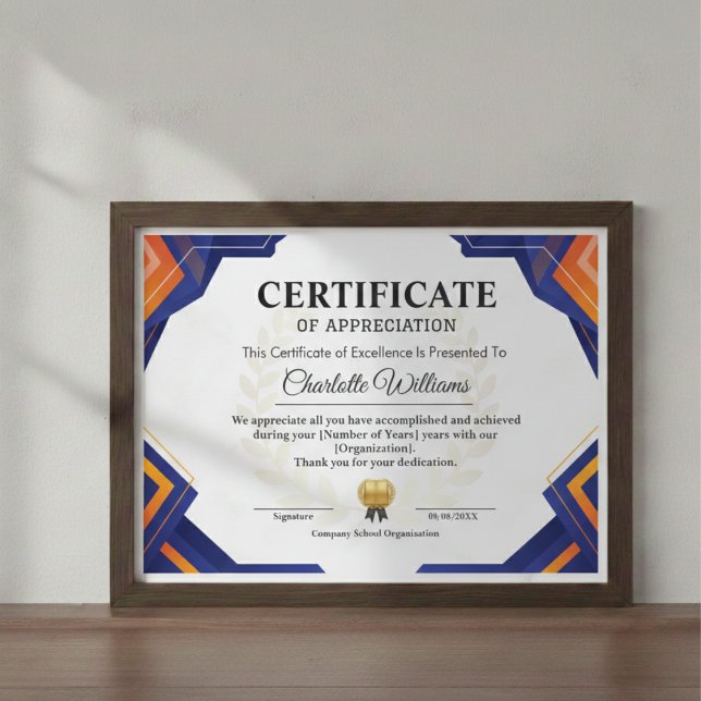 Professional Blue Gold Appreciation Certificate Begleitkarte (Von Creator hochgeladen)