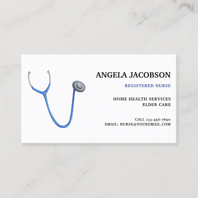 Professional Blue Stethoscope Nurse Business Card Visitenkarte (Vorderseite)