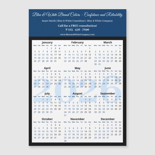 Professional Blue White Black 2026 Calendar Magnet (Vorderseite)