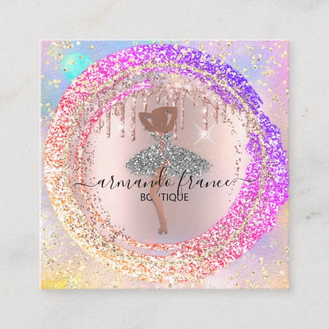 Professional Boutique Shop Glitter Pink Holograph Quadratische Visitenkarte (Vorderseite)