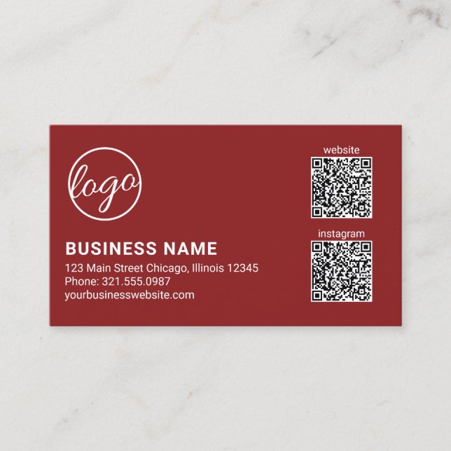 Professional Burgundy Logo QR Code Modern Visitenkarte (Vorderseite)