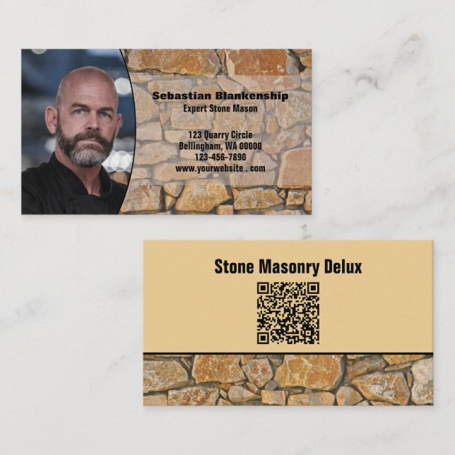 Professional Business Photo Stone Wall & QR Code Visitenkarte (Vorne/Hinten)