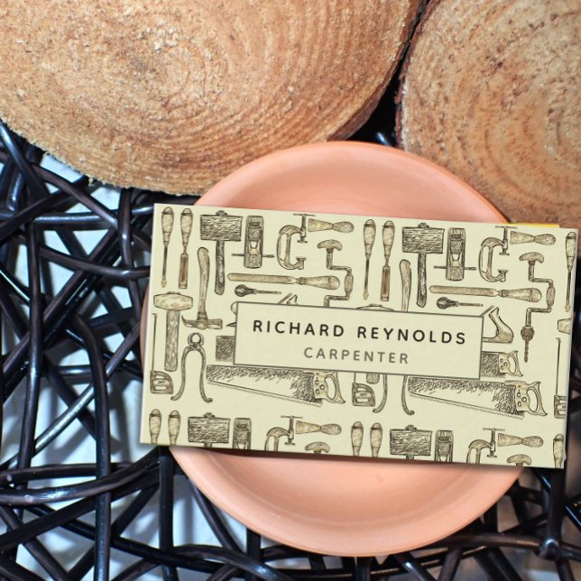 Professional Carpentry Tools Vintage Sepia Visitenkarte (Von Creator hochgeladen)