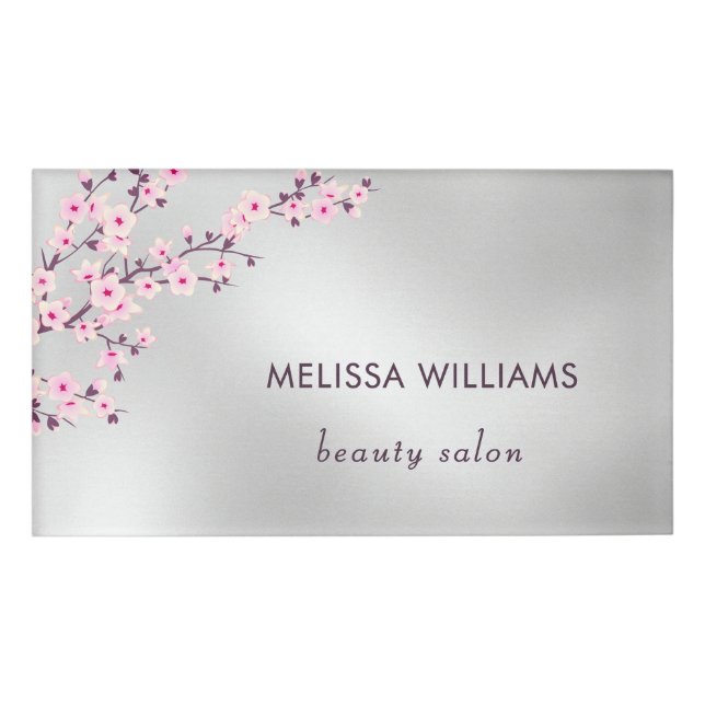 Professional Cherry Blossom Pink Silver Namenschild (Vorderseite)