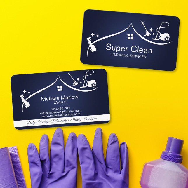 Professional Cleaning House Services Visitenkarte (residential and commercial cleaning services business card with cleaning logo)