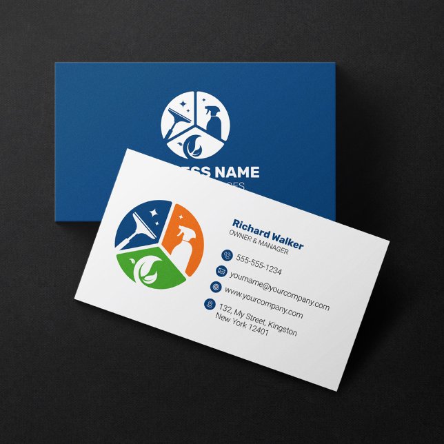 Professional Cleaning Services Cleaning House Blue Visitenkarte (Von Creator hochgeladen)