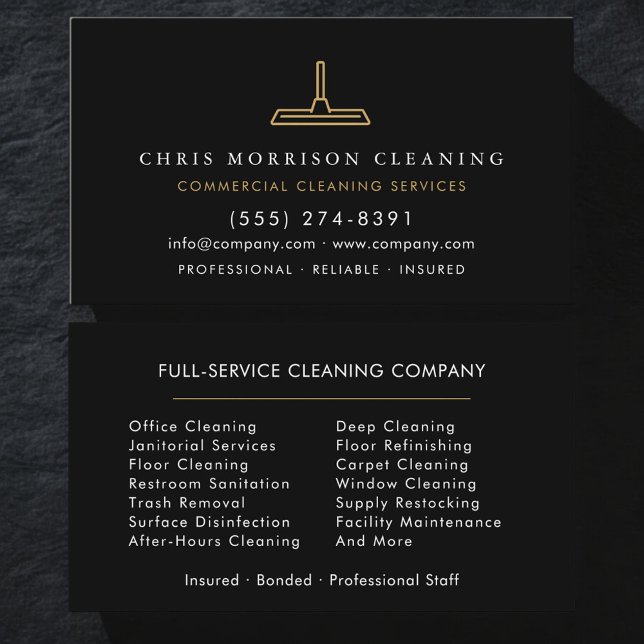 Professional Commercial Cleaning Black Gold Visitenkarte (Von Creator hochgeladen)