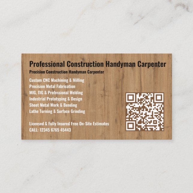 Professional Construction Handyman Carpenter Visitenkarte (Vorderseite)