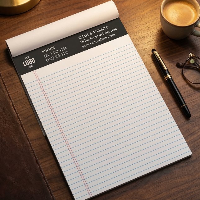 Professional Custom Business Logo Black Notepad  Notizblock (Custom Business Logo Notepad with Blue Ruled Lines)