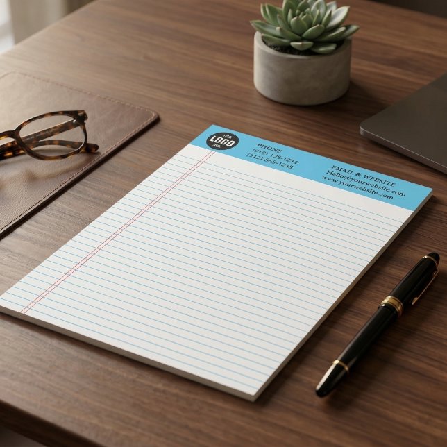 Professional Custom Business Logo Blue Notepad  Notizblock (Professional Custom Business Logo Notepad with Blue Ruled Lines)