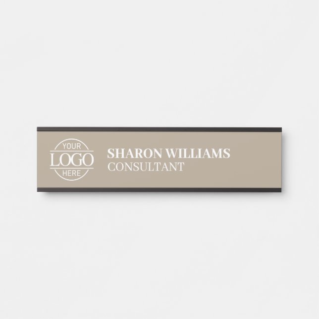 Professional Custom Business Logo Job Title Taupe  Türschild (Vorderseite )