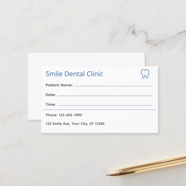 Professional Dental Appointment Card Terminkarte (Vorderseite/Rückseite Beispiel)