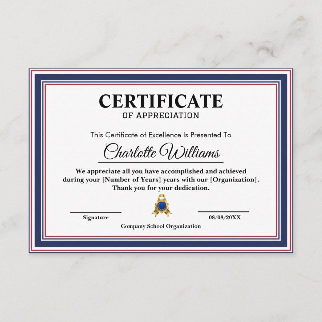 Professional Employee Appreciation Certificate Begleitkarte (Vorderseite)